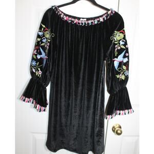 Velzera Embroidered Black Velvet Dress sz M